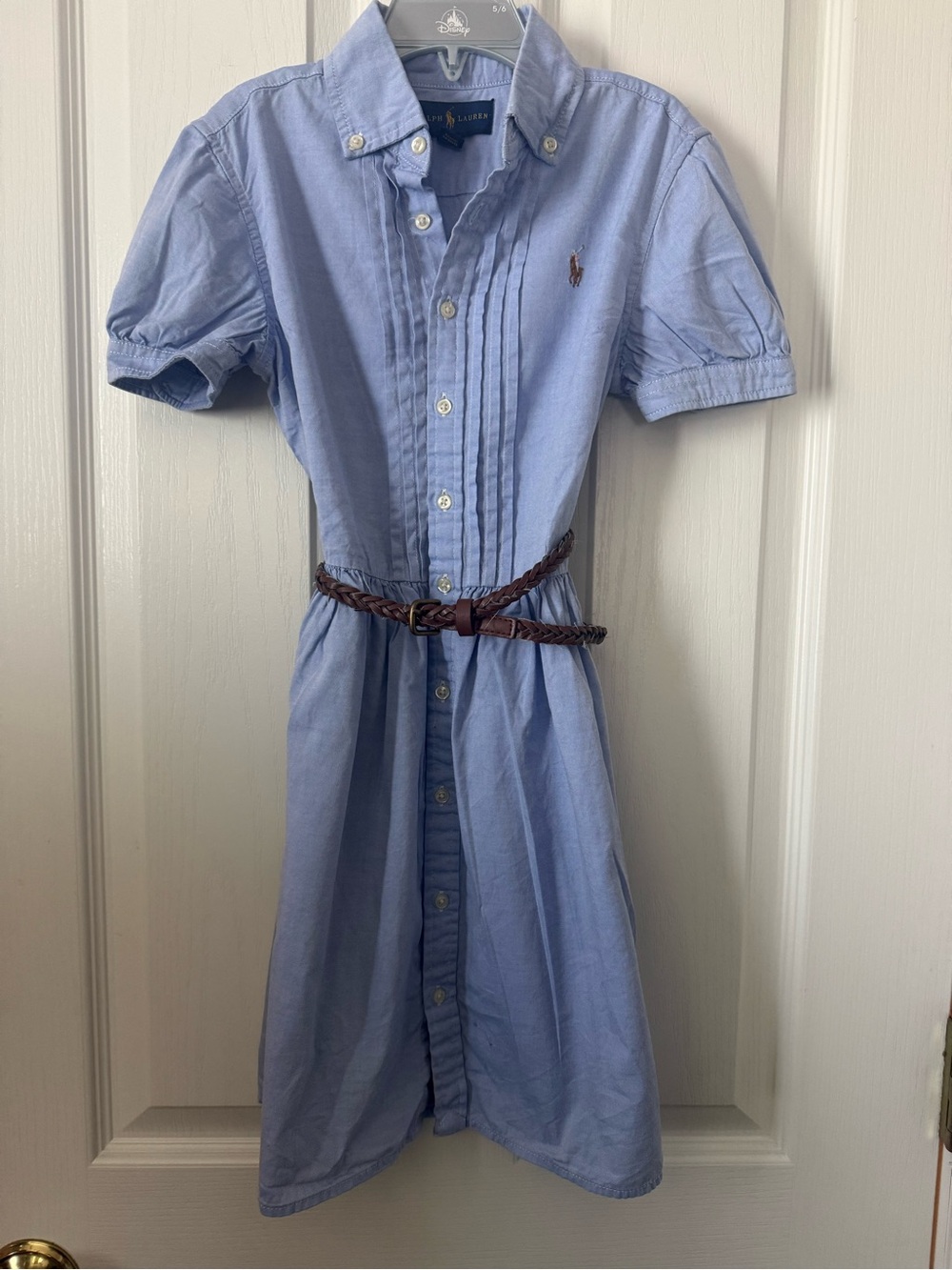 Ralph Lauren Light Blue Cotton Shirt Dress with Braided Brown Belt